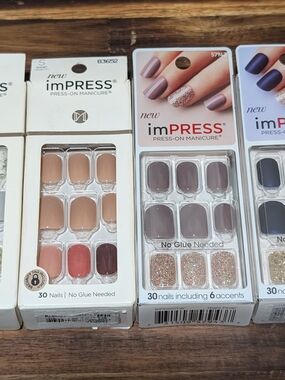 imPRESS Press-On Manicure Nails Taupe, Gray, Navy, White/Marble, Glitter  4 Sets